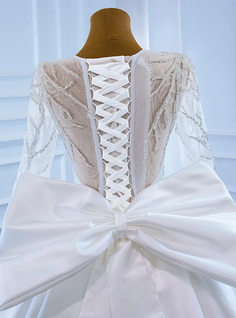 2220. Свадебные платья принцессы трапециевидной формы с длинными рукавами и