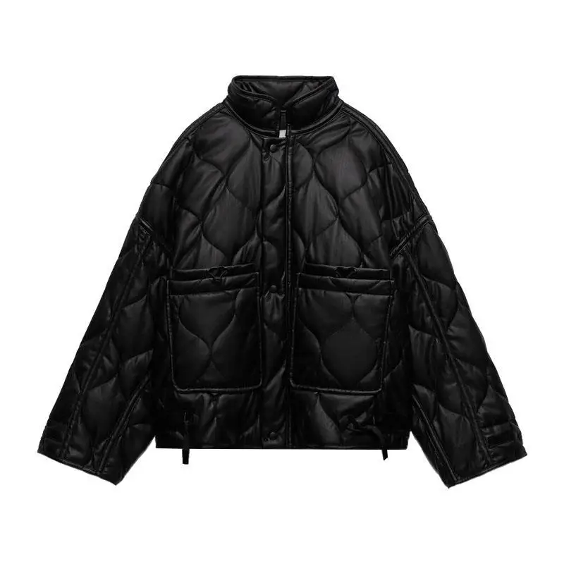 

Mandylandy Puffer Jacket Women 2022 Oversized Bubble Coat Winter Autumn Stand Collar Cotton Padding Warm Solid Parka