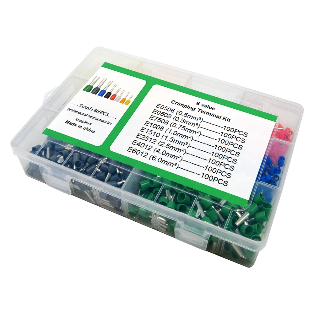 Комплект изолированных клемм с евровилкой 8 VE, 800 шт., E0506 E0508 E7508 E1008 E1810 E2512 E4012 E6012, изолированные контактные трубки