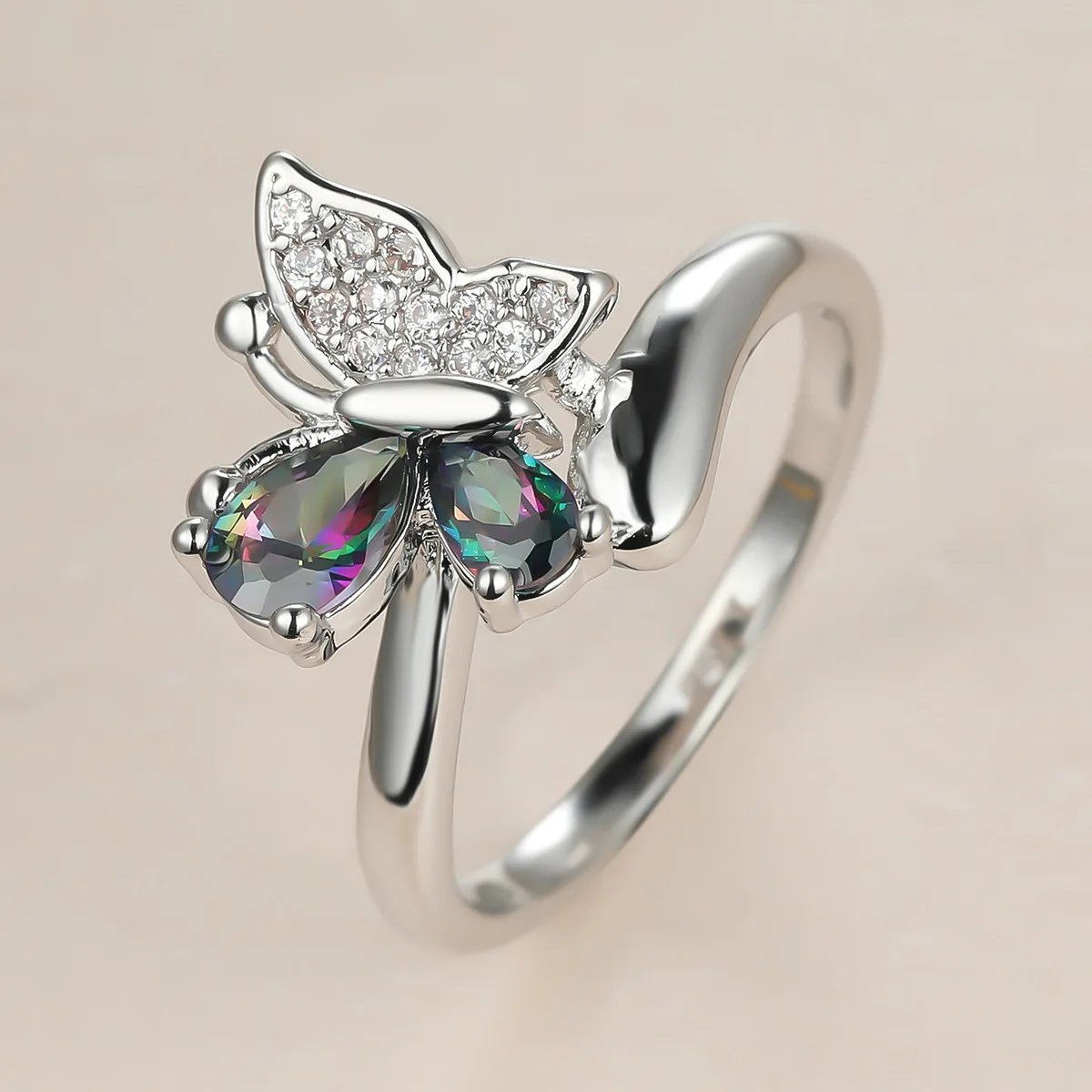 Фото 2025 Butterfly Ring Multi-Colored Cubic Zirconia Women's Wedding Accessory Exquisite Aesthetic Statement Jewelry Gift №5