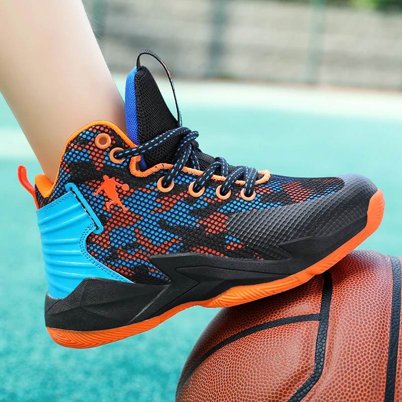 Hot selling brand boys' basketball shoes children's sports shoes breathable boys' basketball shoes high-top men's basketball tra