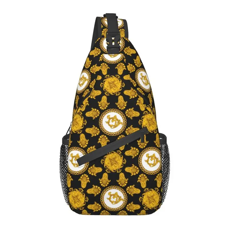 Fashion Fashion Golden Floral Pattern Sling Crossbody Backpack Men Shoulder Chest Bag for Traveling