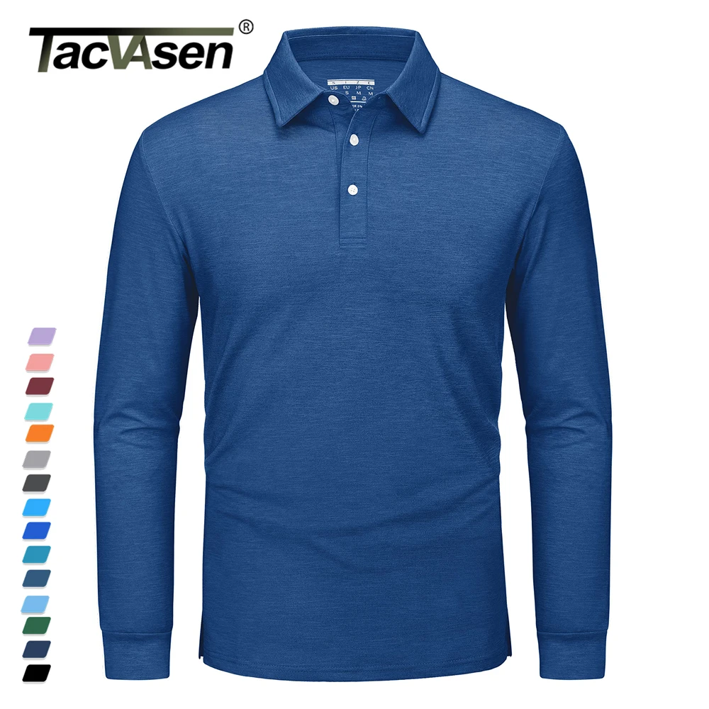 

TACVASEN Mens Long Sleeve Polo Shirts Moisture Wicking Lightweight Pullover 3 Buttons Casual T-shirt Fishing Golf Sports Tops