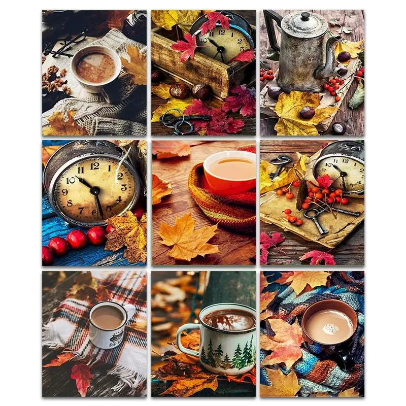 

CHENISTORY Painting By Number Coffee Maple Leaf Kits For Adults Handpainted Pictures By Number Home Decoration Diy Gift