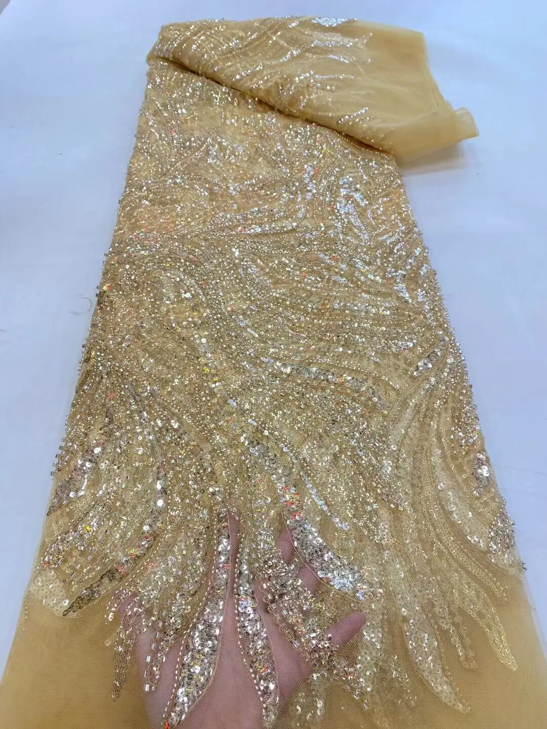 

Nigerian Lace Fabric on sale French Tulle Embroidered mesh net Lace fabric with beads