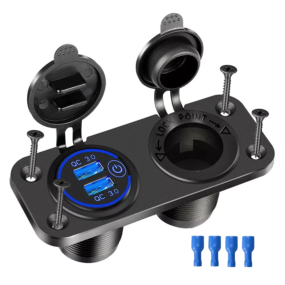 

Charger Socket with Touch Switch Cigarette Lighter Outlet Splitter Dual 12V USB Charger Waterproof Power Socket Adapter