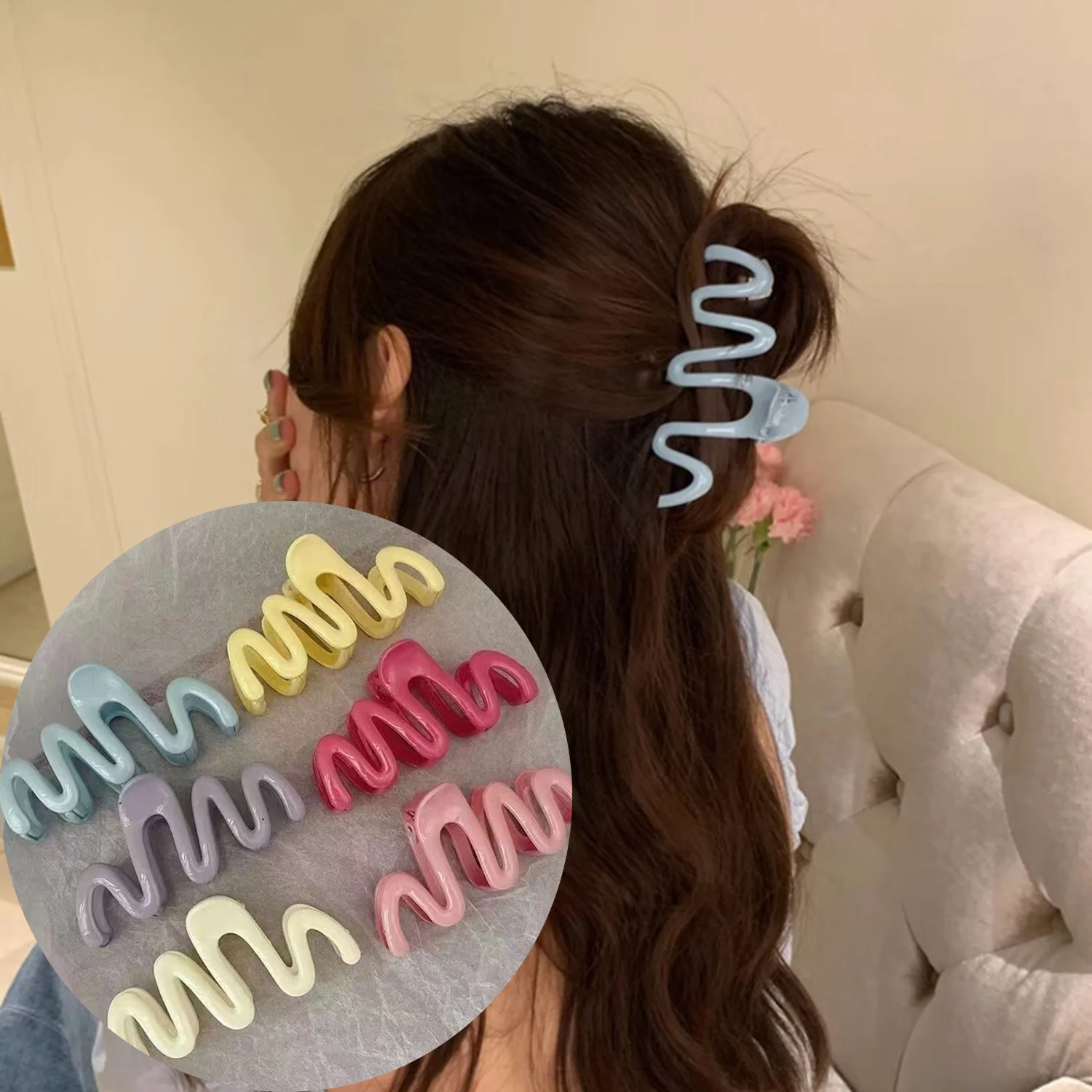 

Large Size Wave Hair Claws Korean Style Candy Color Makeup Bath Hair Clips Thick Hair Holder Summer Hair Accessories for Women