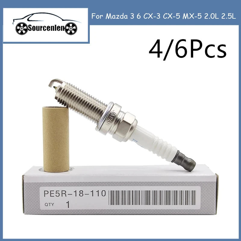 

4Pcs/6Pcs PE5R-18-110 ILKAR7L11 94124 Iridium Spark Plugs Fit for Mazda 3 6 CX-3 CX-5 MX-5 2.0L 2.5L PE5R18110 Car