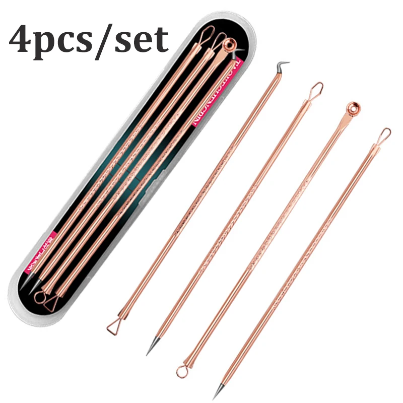 

4pcs Acne Blemish Remover Blackhead Extractor Black Dots Cleaner Needles Set Black Spots Pore Cleanser Tool Rose Gold Wholesale