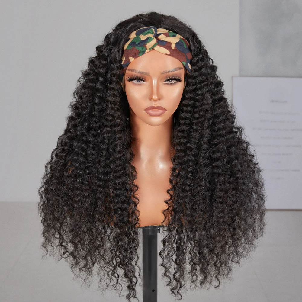 Deep Wave Headband Wig 30 inch Human Hair Wig For Black Women Brazilian Remy Glueless Scarf Full Machine Made Beginner Friendly