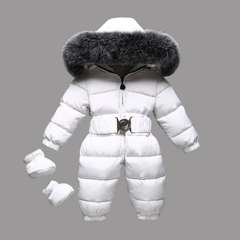 2022 Winter Warm Baby Rompers Down Girls Overalls Fur Hooded Boys Jumpsuits Outdoor Children Onesie Autumn Toddler Snow Clothes