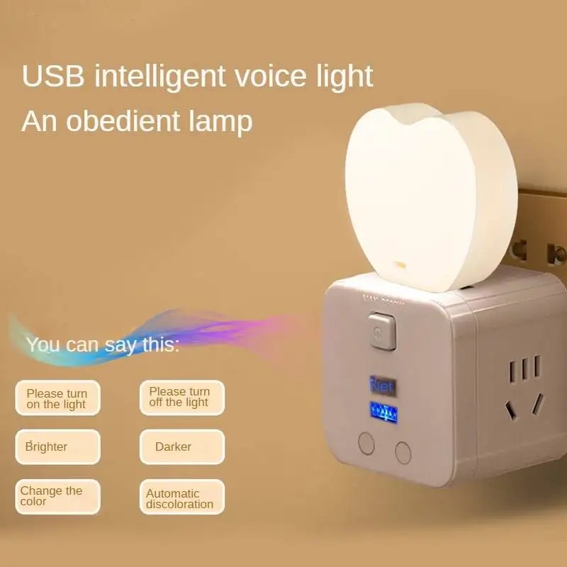 

Smart LED Cardioid Voice Night Light USB Voice Control Induction Lamp Seven-color Atmosphere Dimming Light Bedside Bedroom Decor