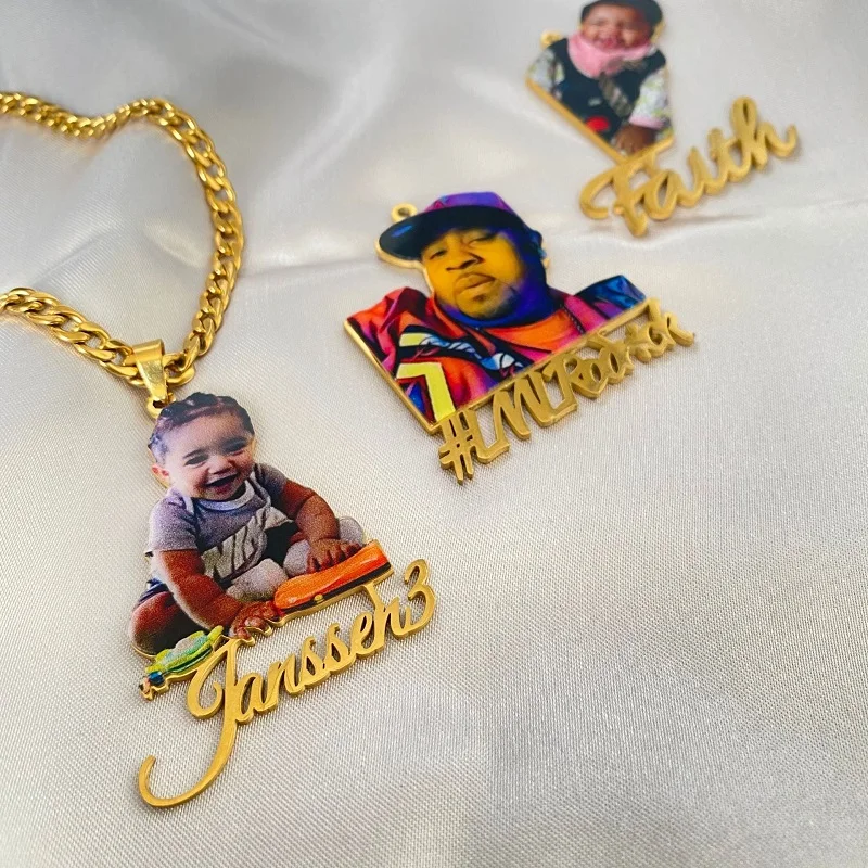 New Stainless Steel Customized Name Color Photo Necklace Personalized Black and White Picture Choker for Women Valentine's Day