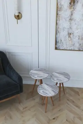 

Modern 3'l Round Zigon Coffee table And Serving Stand-White Marble coffe table table bassee