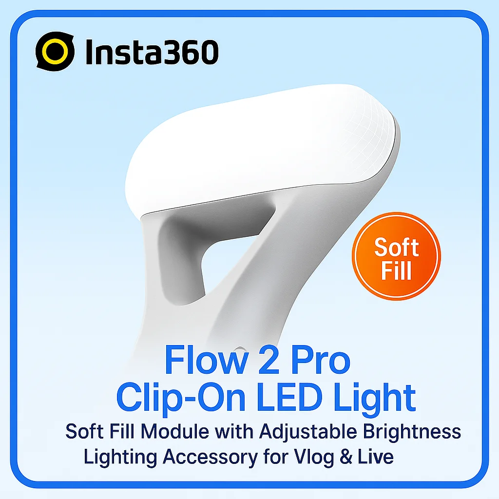 Фото Модуль мягкого освещения для Insta360 Flow 2 Pro, светодиодный светильник с регулируемой яркостью, идеально подходит для видеоблогов и прямой съемки. №3