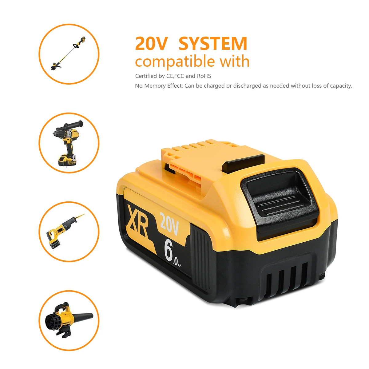 Литиевая батарея Powtree 18 в/20 в 6000 мАч для DeWalt DCB200 MAX замена батареи DCB181 DCB182 DCB204 DCB101