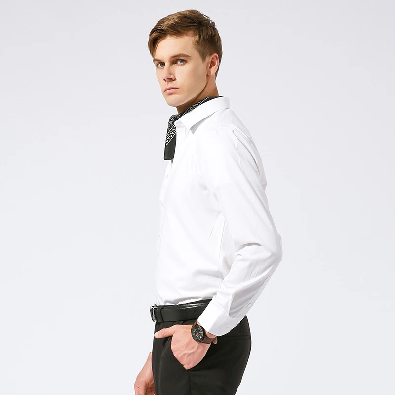 EUOW 2022 Oil-Roof Stain-Resistant Men White Wrinkle Resistant Shirts Long Sleeved Business Casual Bamboo Fiber Formal Shirt