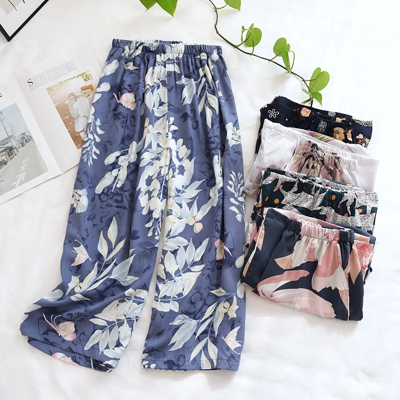 New Summer Cropped Pants 100% Viscose Ladies Shorts Artificial Cotton Loose Casual Large Floral Home Pants Cute Bottoms Woman