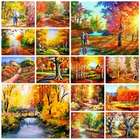 landscape golden autumn printed fabric 11ct cross stitch kit diy embroidery dmc threads needlework sewing painting sales needle