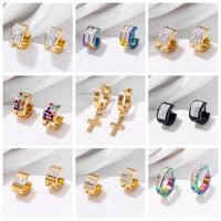 essff 27 styles new whitecolorful crystal piercing hoop earrings for women men stainless steel cool girl punk jewelry wholesale