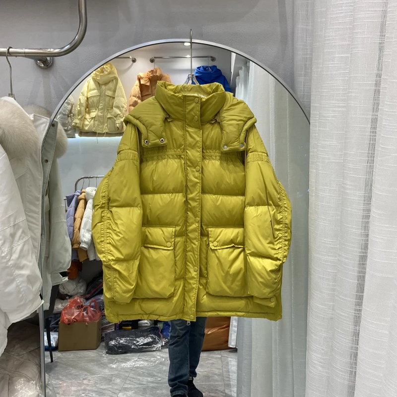 

2022 Autumn Winter Short Down Jackets Women White Duck Down Warm Thick Coats Ladies Hooded Casual Loose Outerwear Female A54