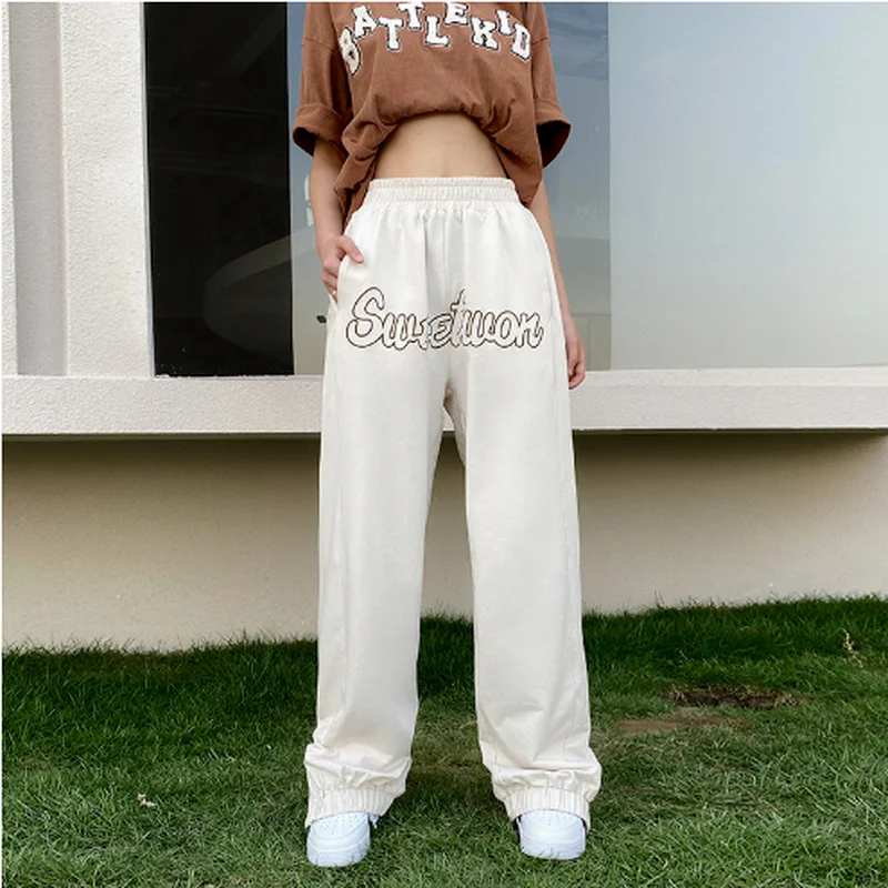 

Women's Summer New Products Women's Street Style Letter Embroidery Zipper Casual Loose and Thin High Waist Sweater Sweatpants