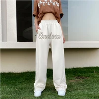 womens summer new products womens street style letter embroidery zipper casual loose and thin high waist sweater sweatpants