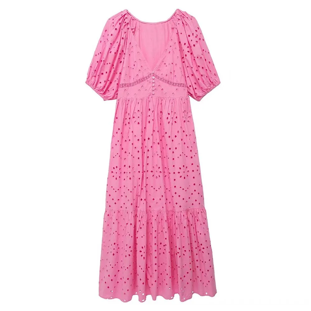 

Женское мини-платье с вышивкой, V-образным вырезом и рукавами-фонариками