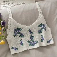 embroidered knitted camisole womens summer loose short can be worn outside sweet tank tops womens clothing
