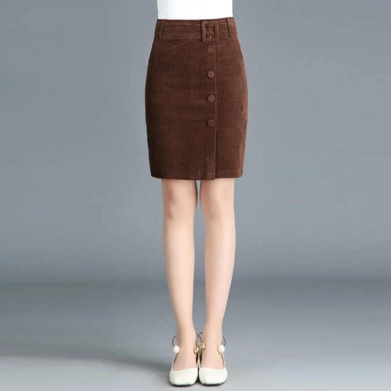 

Winter Fall Womens High Waist Buttons Placket Black Corduroy Skirt , Fall Spring Women Clothes , Pencil Skirts for Woman