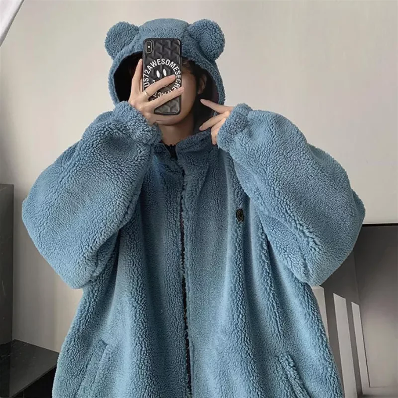 Polar Fleece Coats Men Autumn Winter 2021 Leisure Solid Warm Cotton Clothes Lamb Wool Plus Velvet Thickening Outerwear