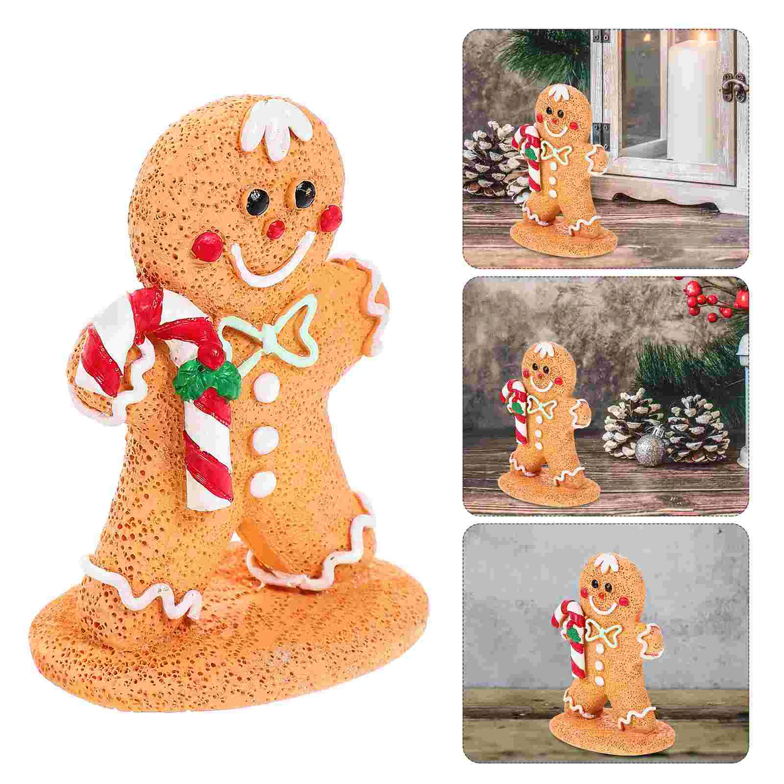 

Christmas Tabletop Decorations Resin Gingerbread Men Lollipop Figurines Xmas Cartoon Gingerbread Display Statue