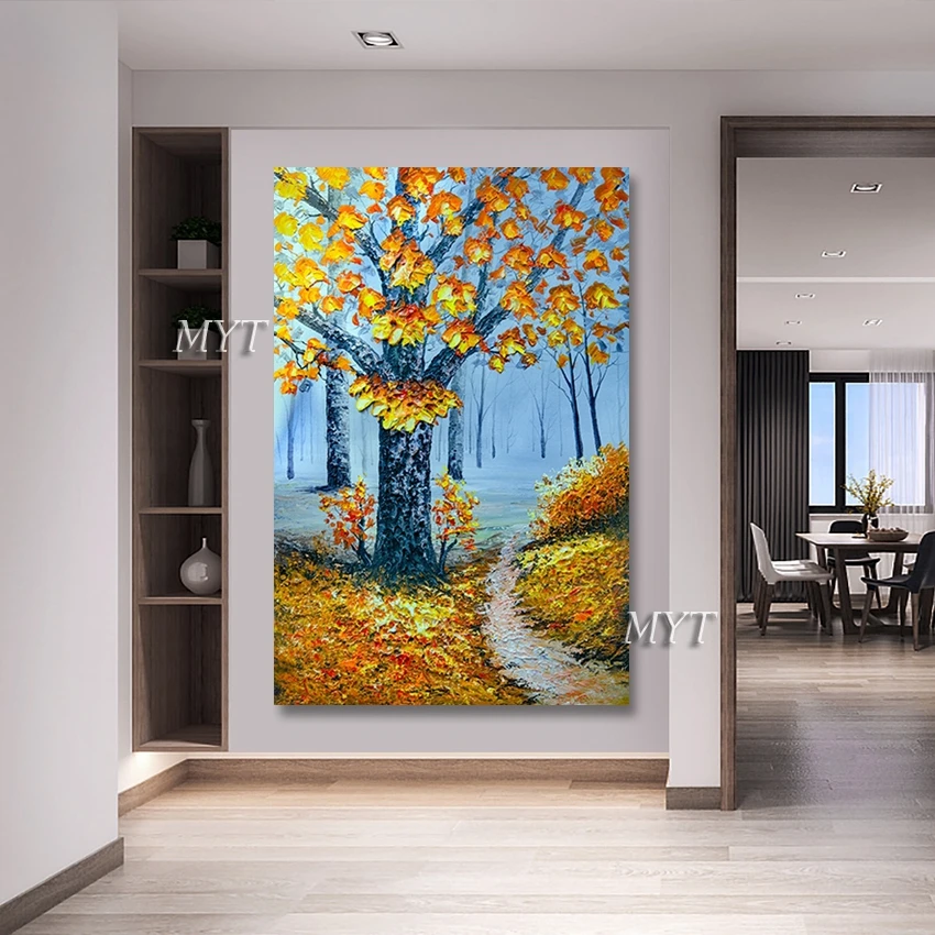 

Unframed Knife Art Autumn Scenery Handmade Abstract Birch Trees Painting Beautiful Modern Wall Art Home Decor Dropshipping