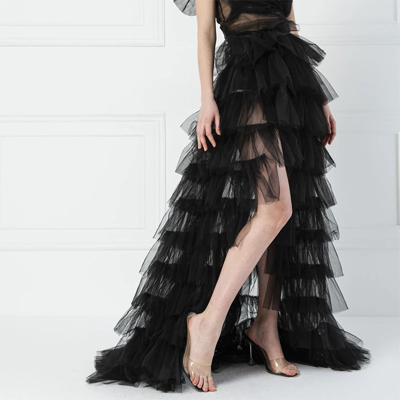 

hirigin Irregular Tulle Skirt Women Summer High Waist Skirts See Through Layered Mesh Tutu Long Maix Skirts Holiday Beachwear