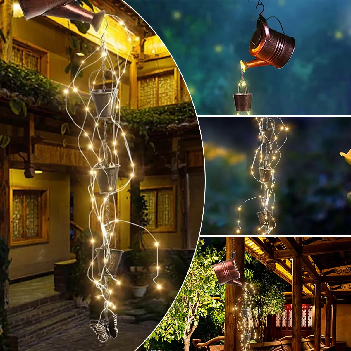

Wind Chime Kettle Light for Outdoor Solar Watering Can Light IP65 Waterproof Rain Chain Watering Can Light Hanging Watering Can