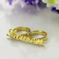 personalized custom name women rings stainless steel two finger letter men rings jewelry party gift bague femme acier inoxydable