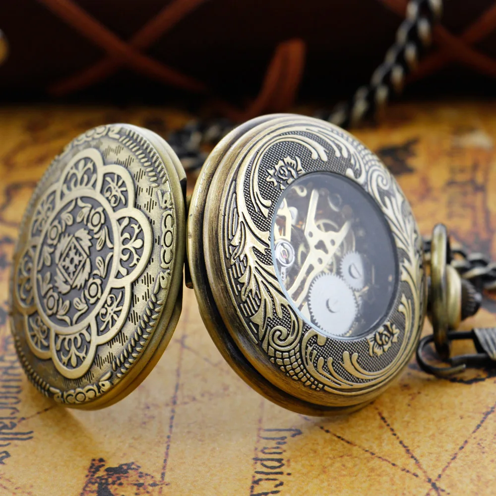 Antique Badges Exquisite Petal Relief Steampunk Mechanical Pocket Watch Retro Gentleman Analog Signal Clock Lady Jewelry Gifts