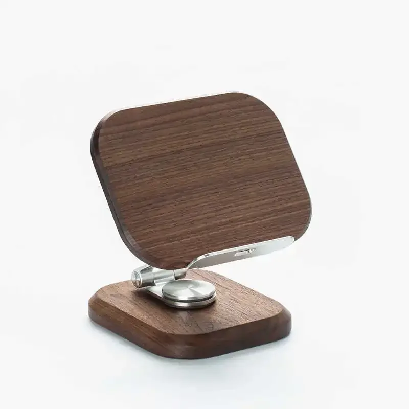 360 ° Вращающаяся подставка для телефона и планшета из черного ореха регулируемый