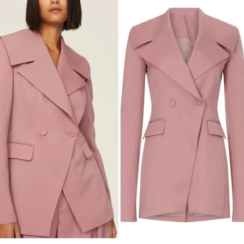 Пыльно-розовые женские костюмы блейзер двубортный приталенный офисный женский