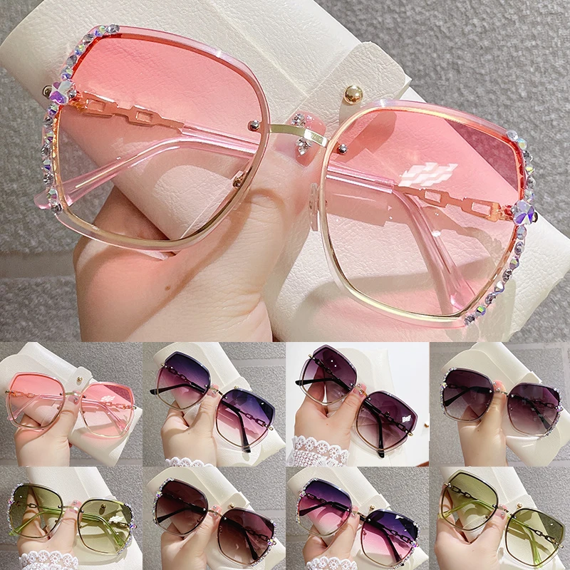 

Fashion Rimless Cut-edge Sunglasses Diamond-studded Glasses Decorative For Women Sun Glasses Vintage Shades Female Pink Eyewear
