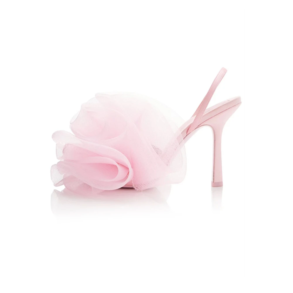 

Fashion Women Mesh Bath Ball Flower Thin High Heels Banquet Dress Versatile Sandals Summer Sexy Rear Strap Casual Party Shoes