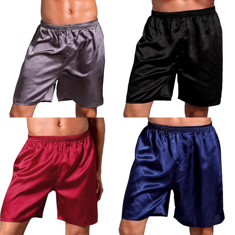 2 Pcs Men Casual Home Nightwear Silk Satin Pajamas Pants Pyjamas Pants Sleep Bottoms Simulated Silk Boxer Shorts Underwear