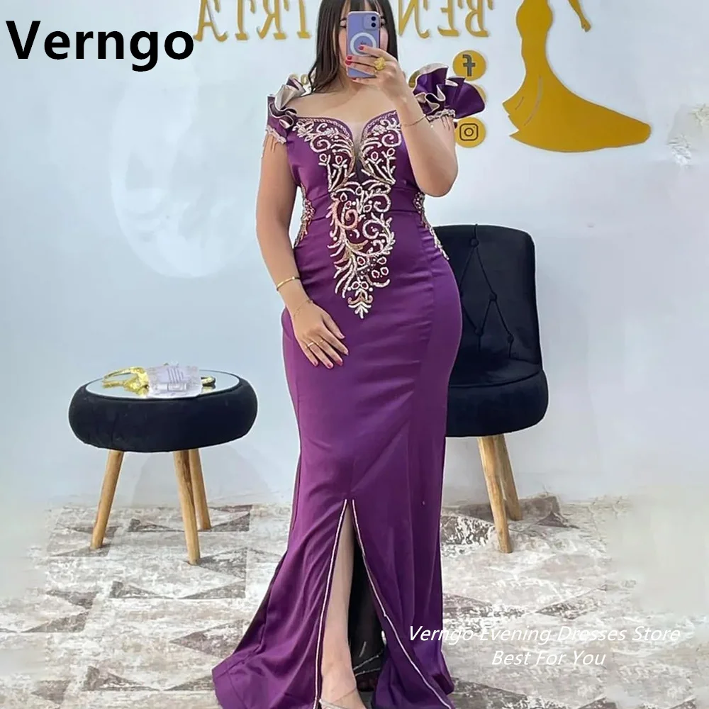 

Verngo Blue/Red/Purple Off The Shoulder Sleevless Evening Gown Sweetheart Mermaid Side Slit Applique Tassel Long Party Dress