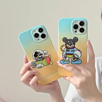 disney mickey cartoon creative spaceship bracket phone cases for iphone 13 12 11 pro max xr xs max x anti drop soft cover couple