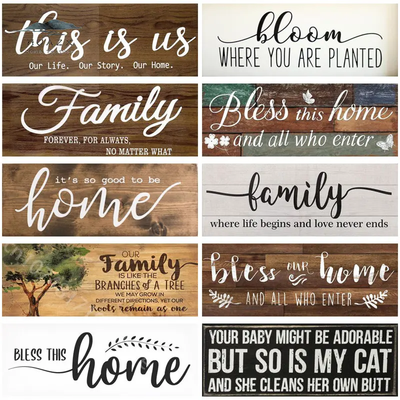 

Vintage Home Family Wood Sign for Welcome Wooden Plaque Painting Bless Picture Hanging Plaques House Wall Room Door Decoration