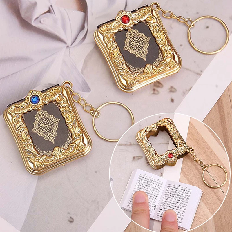 

Muslim Islamic Mini Pendant Keychains Key Rings For Koran Ark Quran Book Real Paper Can Read Small Religious Jewelry