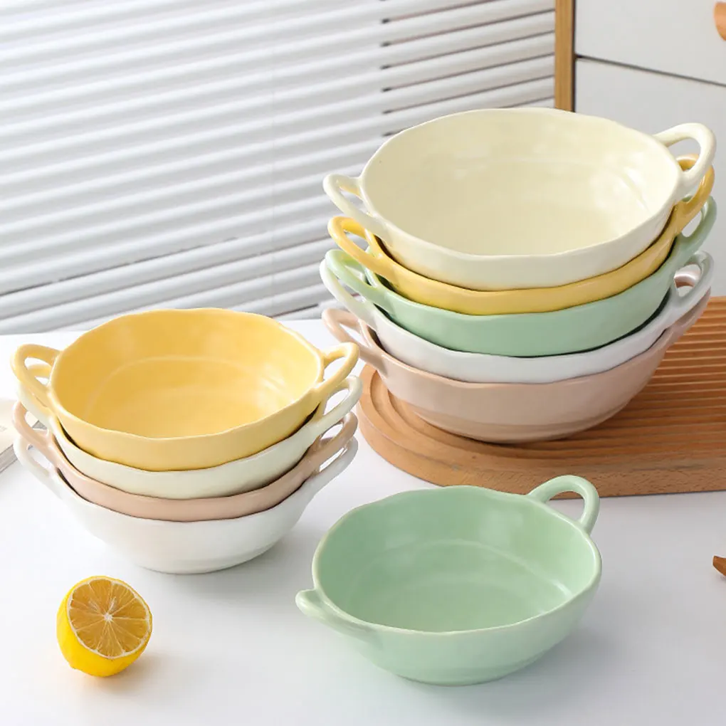 

Two Ear Salad Bowl Irregular Ceramic Serving Plate Microwave Air Fryer Food Container Large Capacity Tableware