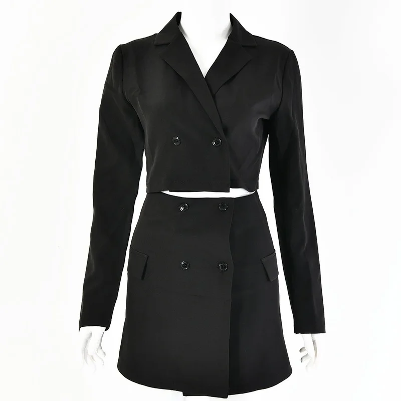 Autumn Women's New 2021 Suit Temperament Self-cultivation Long-sleeved V-neck Small Suit Skirt Two-piece Short Skirt Female