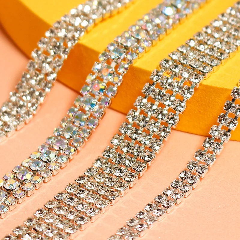 

1 Yard Crystal Rhinestone Chain Silver Base Claw Rhinestone Trim For Dresses DIY wedding decoration Craft garment Accessories