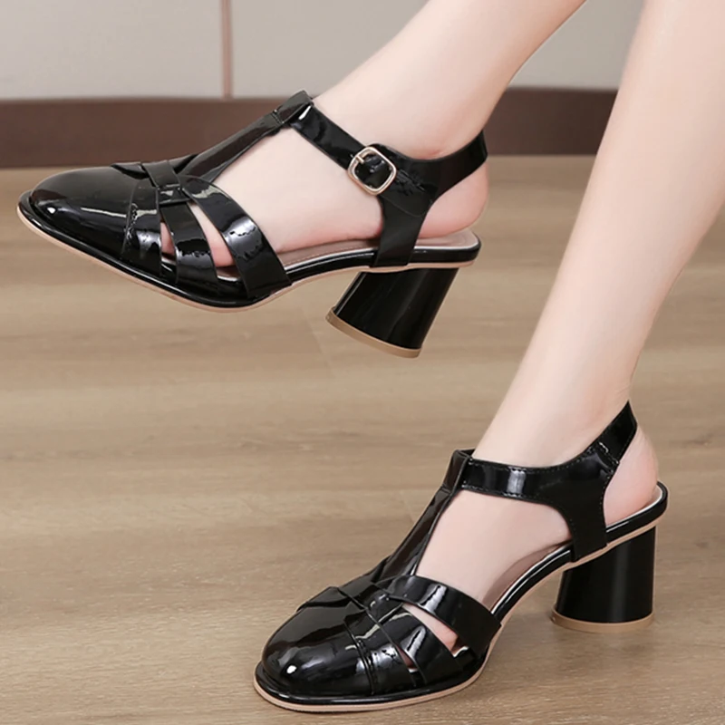 

High Heels Women Sandals 2022 Summer New Party Dress Fashion Slingback Shoes Sexy Chunky Buckle Slides Brand Women Pumps Sandals